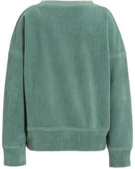 Orange Stars sweater Nila met tekstopdruk groen Trui Meisjes Velours Ronde hals 104