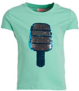 Orange Stars T-shirt Marjanne met printopdruk en pailletten mintgroen Meisjes Stretchkatoen Ronde hals 104 - Foto 3