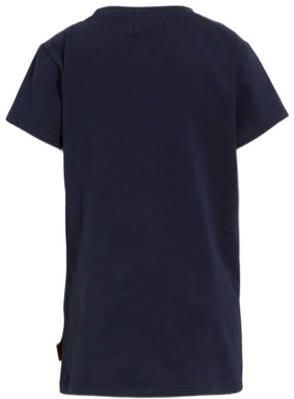 Orange Stars T-shirt Paula met tekstopdruk donkerblauw Meisjes Katoen Ronde hals 110 116