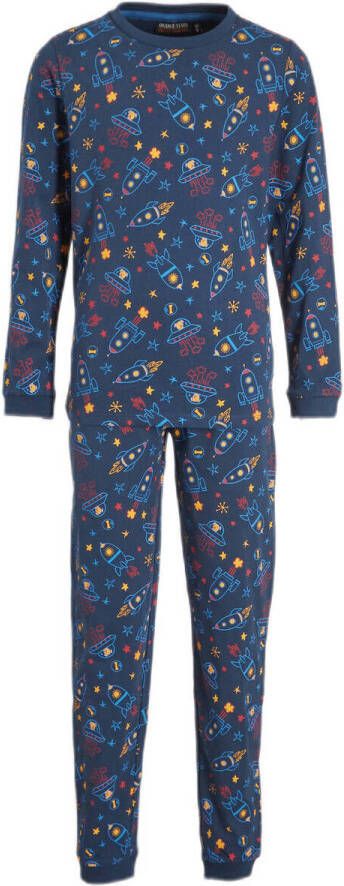 Orange Stars pyjama met all over print donkerblauw Jongens Katoen Ronde hals 104