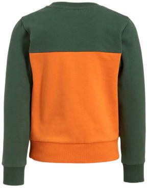 Orange Stars sweater Nikos met tekstopdruk oranje groen Jongens Katoen Ronde hals 104