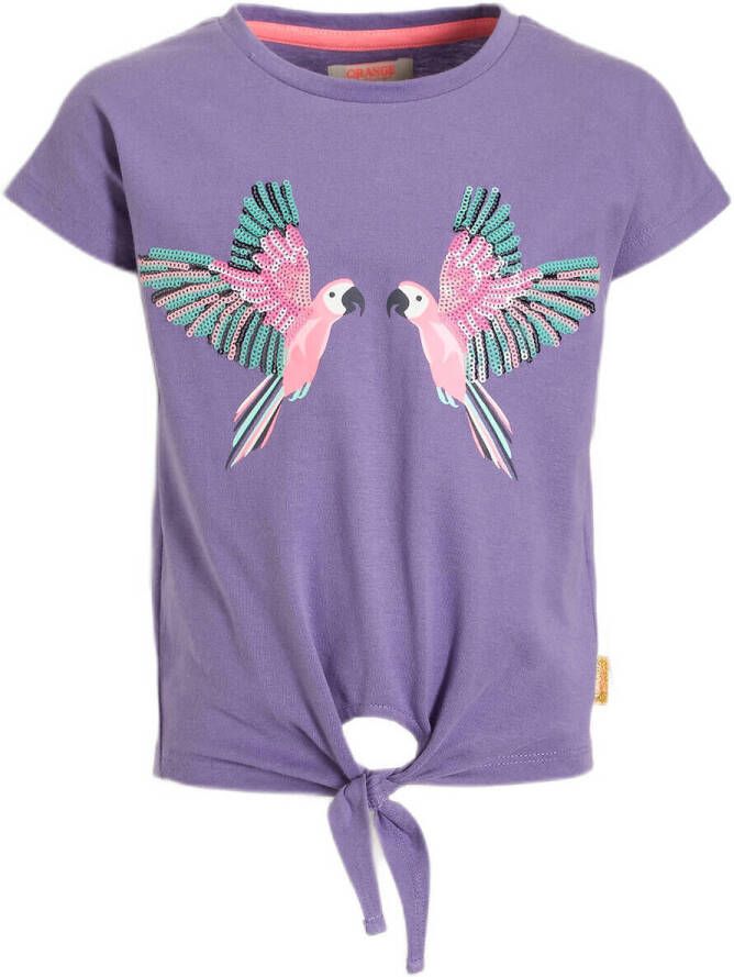Orange Stars T-shirt Marcelle met printopdruk paars Meisjes Katoen Ronde hals 104