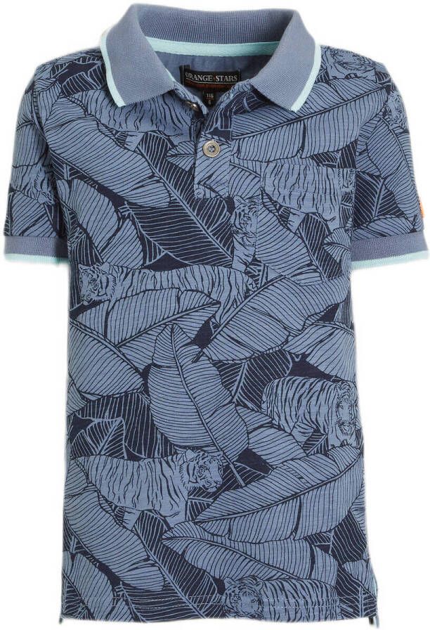 Orange Stars polo Miguel met all over print blauw Jongens Katoen Polokraag 104