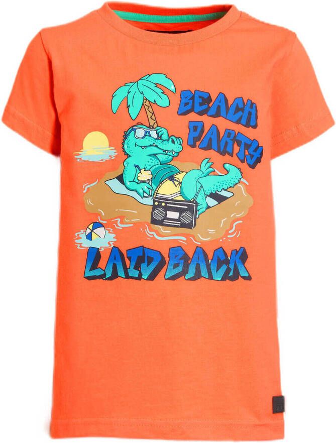 Orange Stars T-shirt Melvin met printopdruk oranje Jongens Katoen Ronde hals 104
