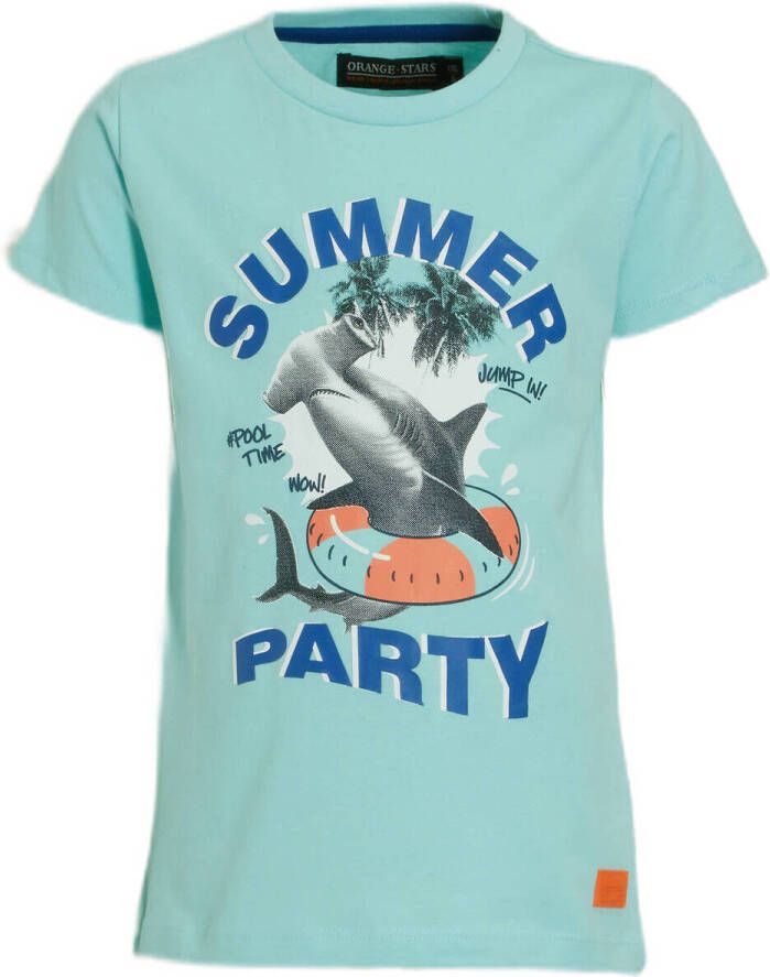 Orange Stars T-shirt Marvin met printopdruk blauw Jongens Katoen Ronde hals 152