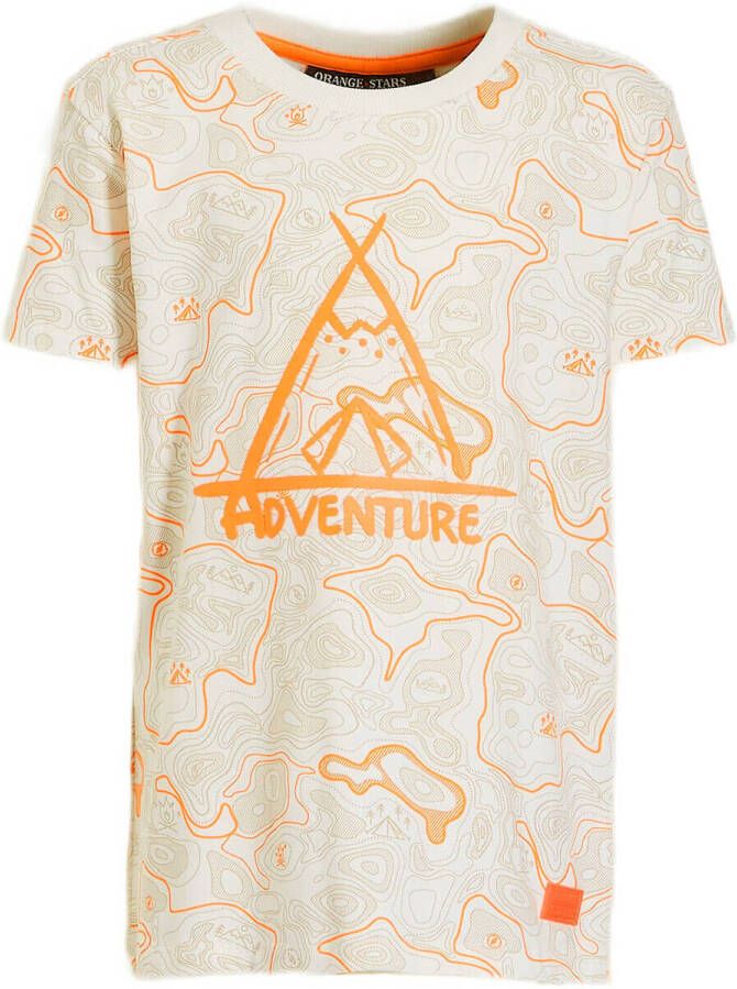 Orange Stars T-shirt Marc met all over print ecru Jongens Stretchkatoen Ronde hals 104