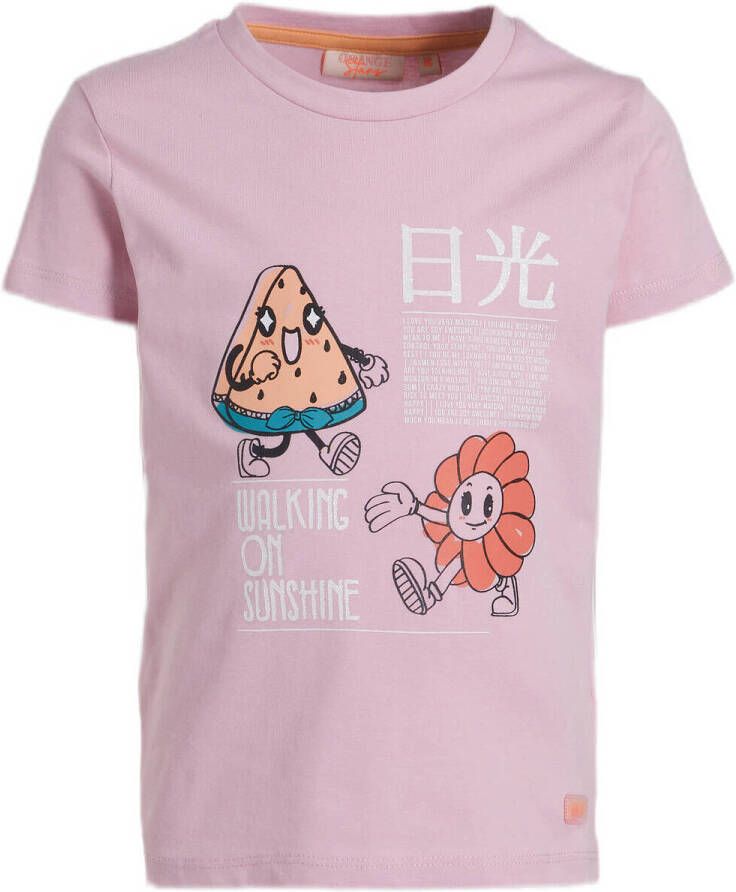 Orange Stars T-shirt Mariska met printopdruk paars Meisjes Stretchkatoen Ronde hals 104