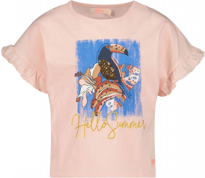 Orange Stars T-shirt met printopdruk roze Meisjes Stretchkatoen Ronde hals 104-110