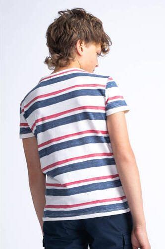 Petrol Industries gestreept T-shirt ecru blauw oranje Jongens Katoen Ronde hals 116