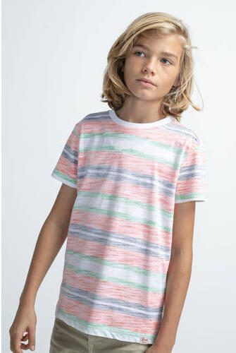 Petrol Industries gestreept T-shirt licht oranje groenwit Jongens Katoen Ronde hals 176 - Foto 4
