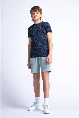 Petrol Industries T-shirt met all over print blauw Jongens Katoen Ronde hals 128