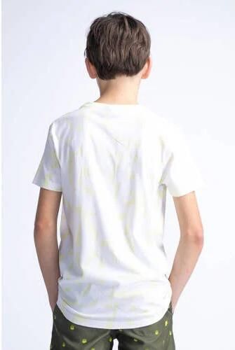 Petrol Industries T-shirt met all over print geel wit Jongens Katoen Ronde hals 140