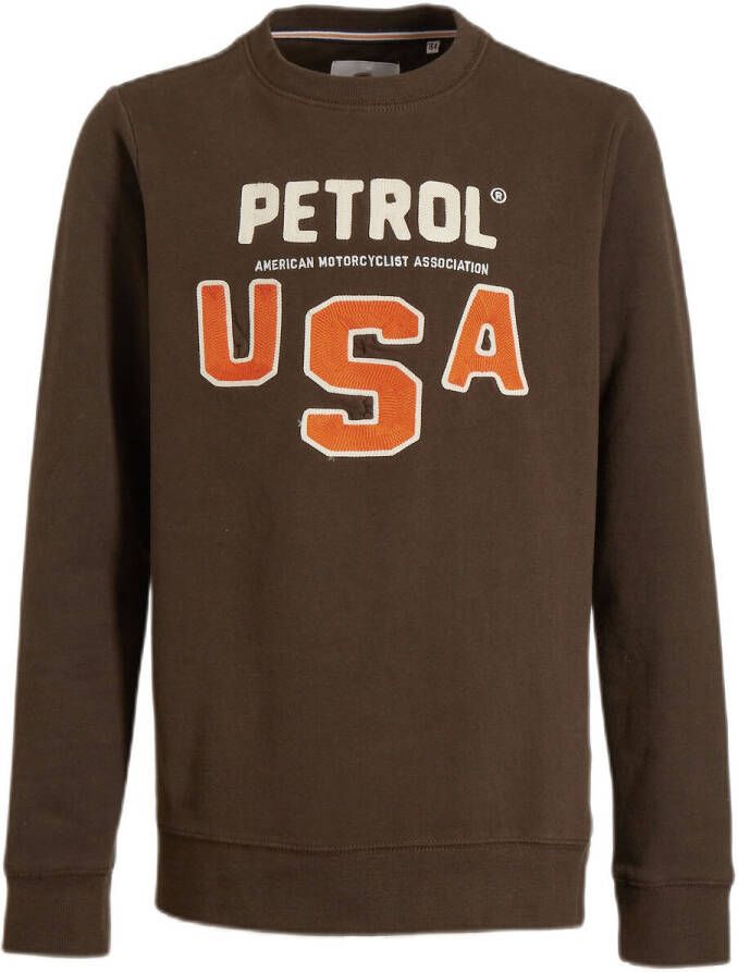 Petrol Industries sweater met logo donkerbruin Logo 140