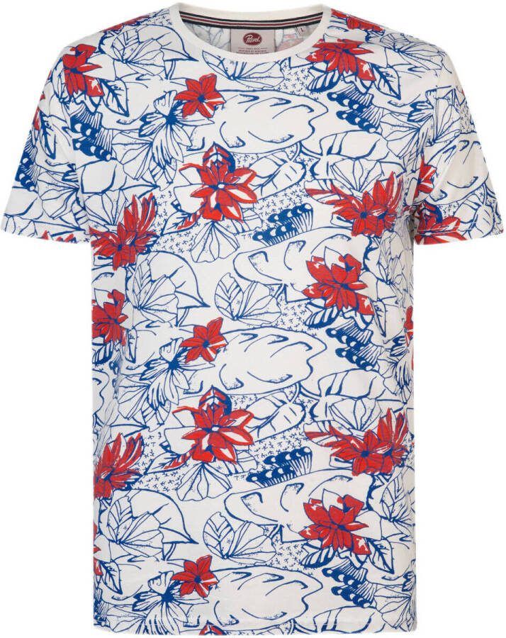 Petrol Industries T-shirt met all over print wit blauw rood Jongens Katoen Ronde hals 116