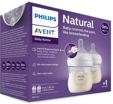Philips Avent Natural Response Babyfles 2x 125 ml 0M+ Snelheid-2 speen SCY900 02