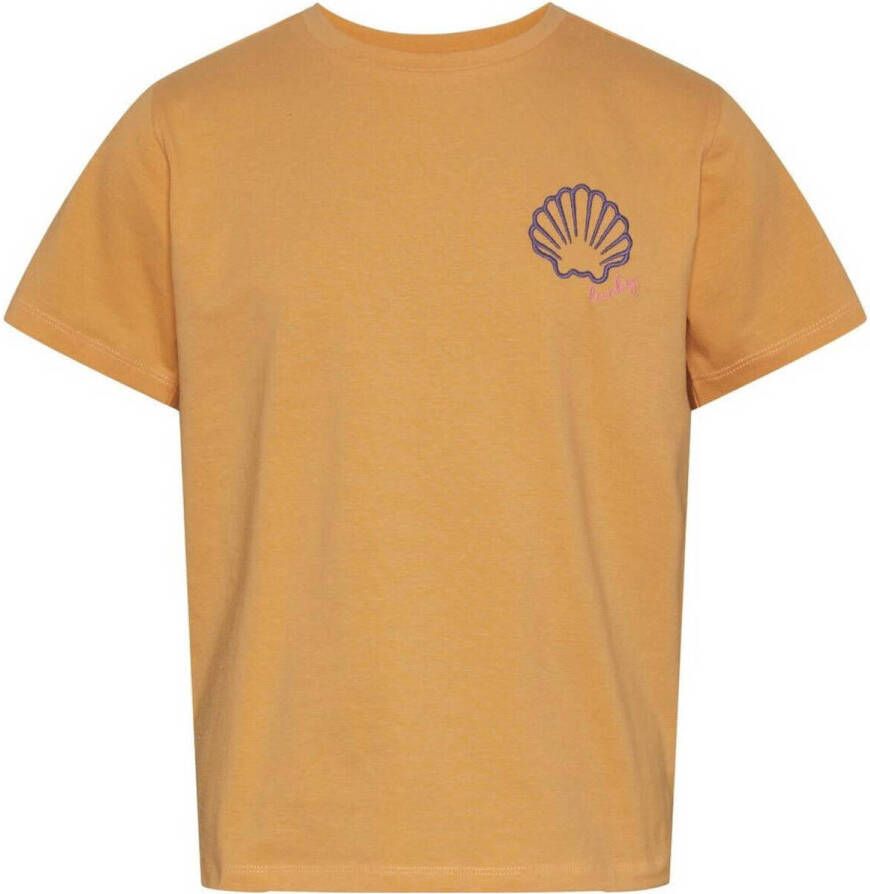PIECES KIDS T-shirt PKKIM met printopdruk oranje Meisjes Stretchkatoen Ronde hals 122 128