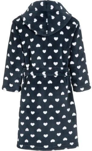 Playshoes fleece badjas Hearts met hartjes donkerblauw wit Hartjes