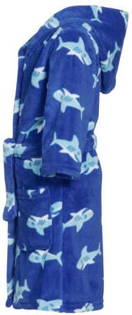 Playshoes fleece badjas Shark met haai dessin blauw lichtblauw All over print 134 140 - Foto 2