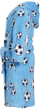 Playshoes fleece badjas Soccer met voetbal dessin lichtblauw All over print 110 116 - Foto 2