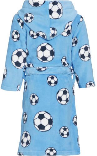 Playshoes fleece badjas Soccer met voetbal dessin lichtblauw All over print 110 116 - Foto 3