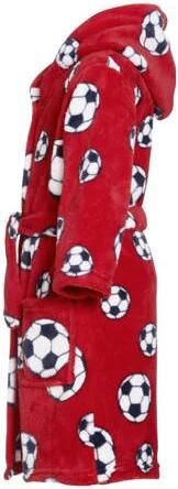 Playshoes fleece badjas Socces met voetbal dessin rood All over print 110 116 - Foto 2