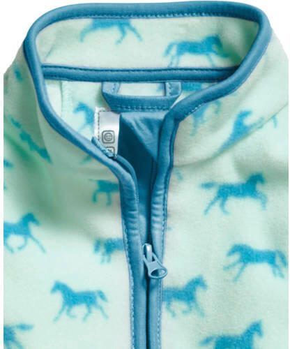 Playshoes fleece vest met all over paarden print turquoise Blauw Meisjes Polyester Opstaande kraag 104