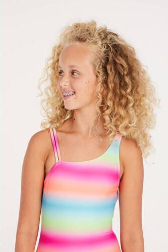 Protest badpak PRTRICA JR roze groen blauw Meisjes Polyamide Streep 140