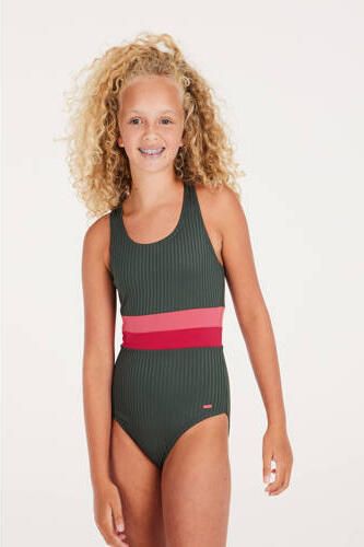 Protest badpak PRTSAFA JR olijfgroen roze Meisjes Polyester Streep 104