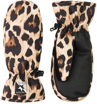 Protest PRTEvino JR skiwanten met dierenprint zand bruin zwart Meisjes Polyester