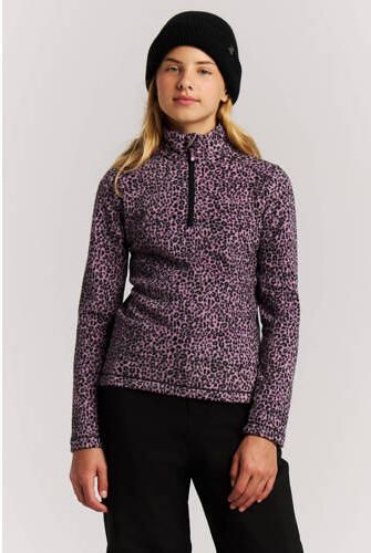 Protest PRTRemissy JR sportsweater met opstaande kraag en panterprint lila zwart Outdoor sweater Paars