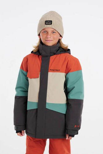 Protest ski-jack PRTPECKER JR antraciet oranje turquoise Skijack Grijs Jongens Polyester Capuchon 128
