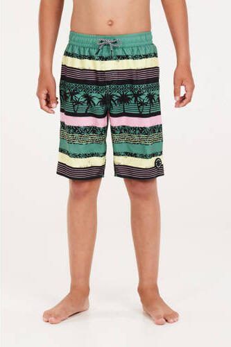 Protest zwemshort PRTFRISBY JR groen geel roze Jongens Polyester Streep 104
