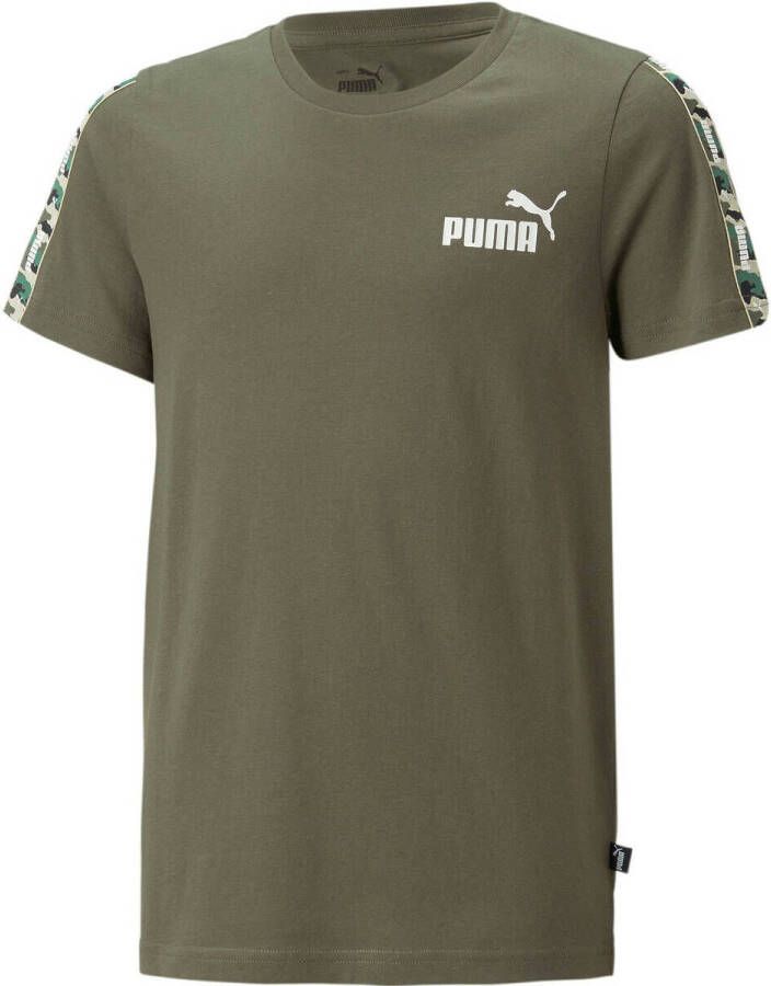 Puma T-shirt met logo donkergroen Jongens Katoen Ronde hals Logo 128