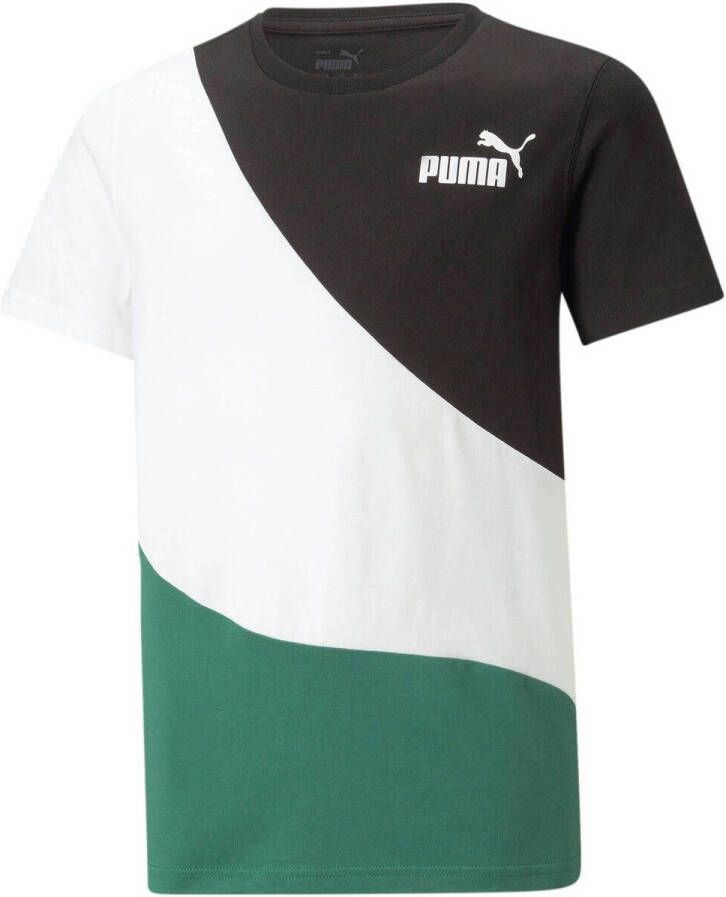 Puma T-shirt wit zwart groen Jongens Katoen Ronde hals Meerkleurig 140