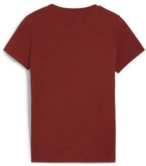 Puma T-shirt Ess+ met logo donkerrood goudkleurig Katoen Ronde hals 140