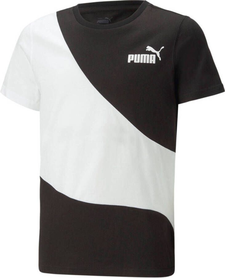 Puma T-shirt zwart wit Jongens Katoen Ronde hals Meerkleurig 128