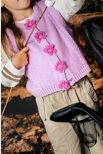 QPI gebreid gilet lila Paars Meisjes Acryl Ronde hals Effen - Foto 2