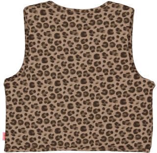QPI gilet met panterprint bruin Meisjes Katoen V-hals Panterprint