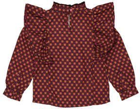 Quapi blouse ALEXIA met all over print en ruches wijnrood zwart Meisjes Viscose Opstaande kraag 110 116 - Foto 3