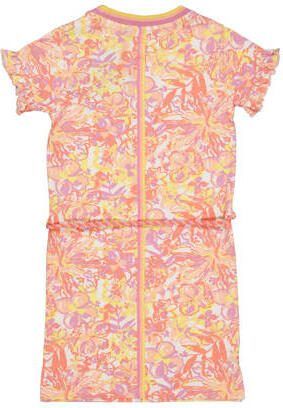 Quapi gebloemde T-shirtjurk BASIMA roze wit geel Meisjes Katoen Ronde hals 110 116