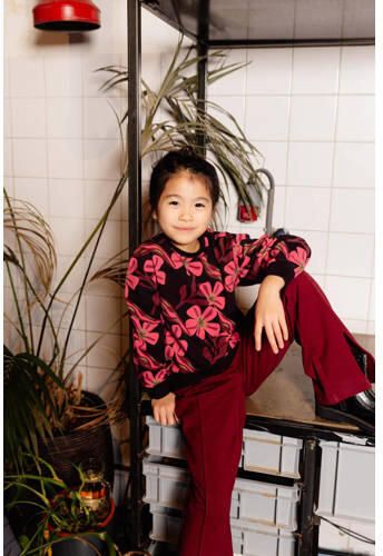 Quapi sweater AMY met all over print zwart roze groen Meisjes Katoen Ronde hals 110 116