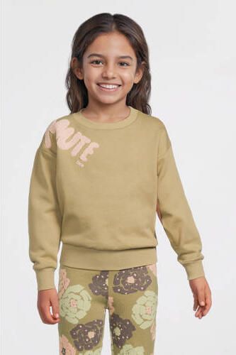Quapi sweater kaki Groen Meisjes Katoen Ronde hals Tekst