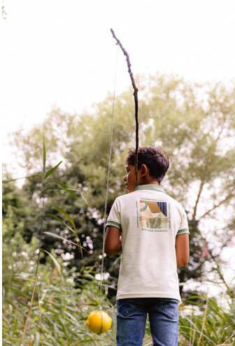 Quapi T-shirt BAUKE met backprint wit groen Jongens Katoen Polokraag Backprint 110 116