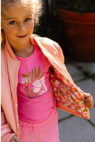 Quapi T-shirt BIBIAN met printopdruk roze Meisjes Katoen Ronde hals Printopdruk 110 116