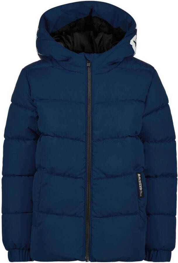 Raizzed gewatteerde winterjas Tampa met tekst blauw Jongens Polyester Capuchon 110
