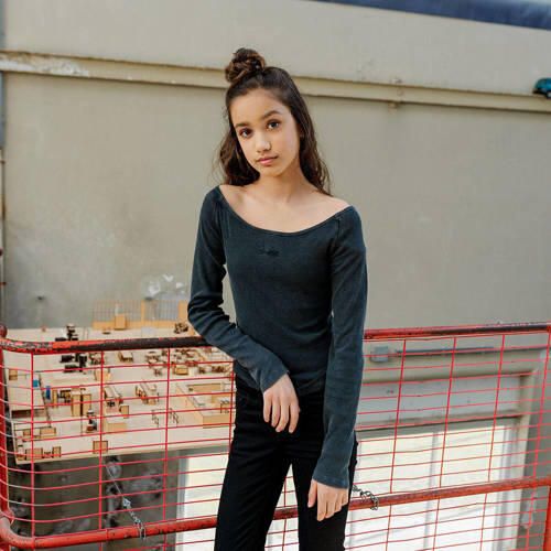 Raizzed longsleeve zwart Grijs Meisjes Katoen Boothals Effen 116 - Foto 2