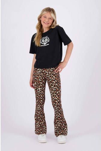 Raizzed flared broek Tine met all over print beige bruin Meisjes Stretchkatoen 164
