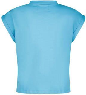 Raizzed T-shirt Merena met logo helderblauw Meisjes Katoen Ronde hals Logo 140