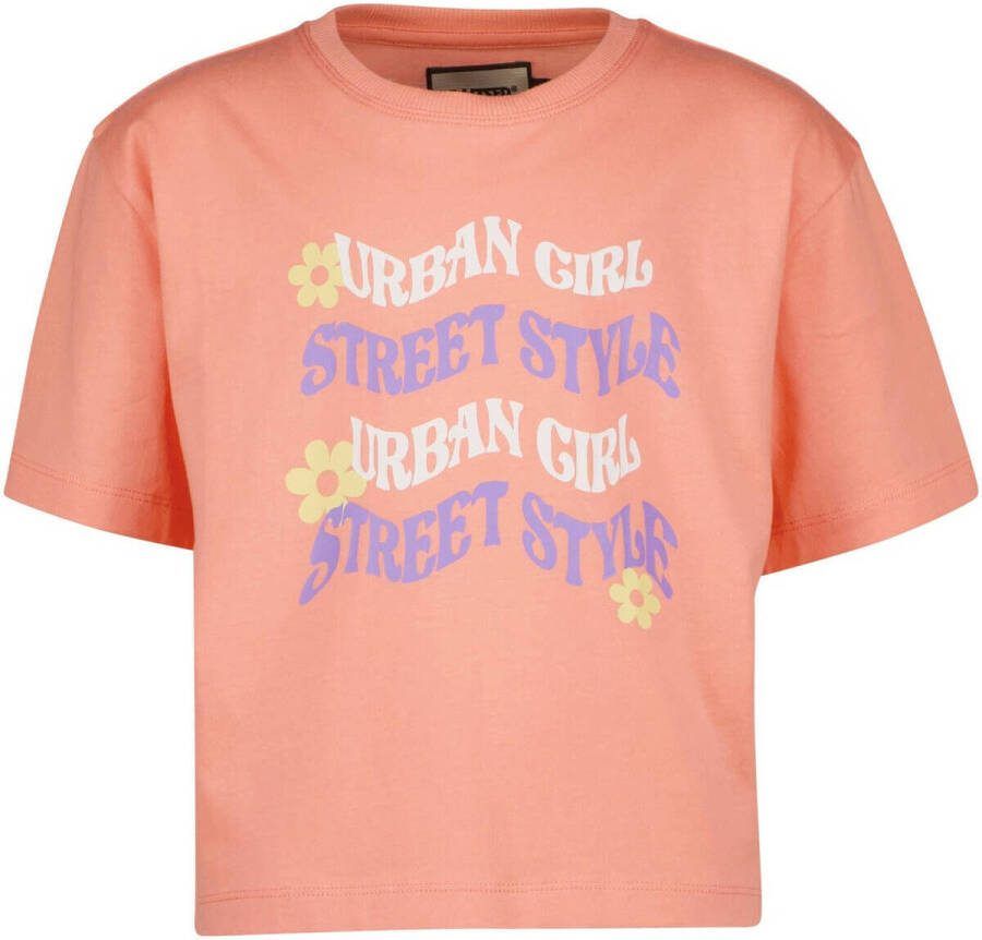 Raizzed T-shirt met tekst zalm Roze Meisjes Katoen Ronde hals Tekst 116