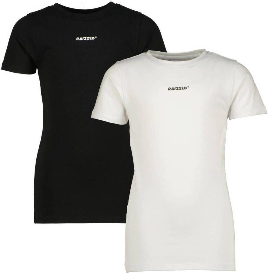 Raizzed T-shirt Nora set van 2 zwart wit Jongens Stretchkatoen Ronde hals 110 116 - Foto 2